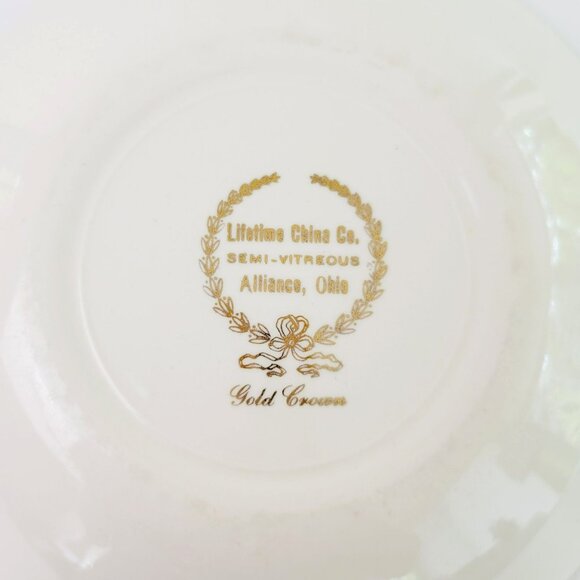 Lifetime China Homer Laughlin Soup Bowl Gold Crown Aqua Boarder Gold Scrolls MCM - Picture 8 of 13